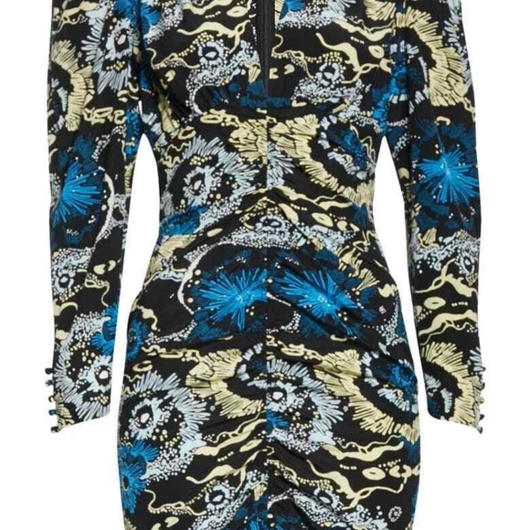 A.L.C. Silk Black and Blue Floral Long Sleeve Dress - Picture 4 of 7